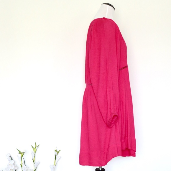 NEW! Free People Go Lightly Swing Dress V Neck Long Sleeve Boho Pink SZ M - Picture 12 of 15